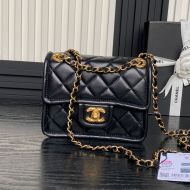 Chanel AS5226 Flap Shoulder Bag with Quilted Logo in Lambskin Black