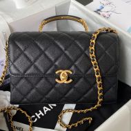 Chanel AS5226 Large Carryme Flap Shoulder Bag with Chain in Grained Calfskin Black