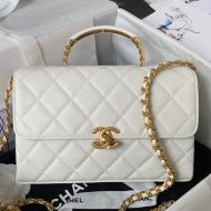 Chanel AS5226 Large Carryme Flap Shoulder Bag with Chain in Grained Calfskin White