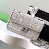 Chanel AS5243 Flap Shoulder Bag with Chain in Lambskin and Cloth Grey