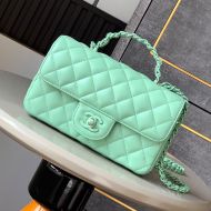 Chanel AS5243 Small Flap Handbag with Lacquered-Metal in Lambskin Green