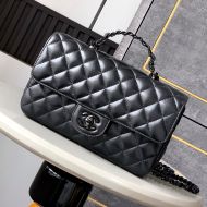 Chanel AS5244 Large Flap Handbag with Lacquered-Metal in Lambskin Black
