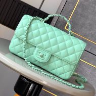 Chanel AS5244 Large Flap Handbag with Lacquered-Metal in Lambskin Green