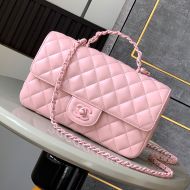 Chanel AS5244 Large Flap Handbag with Lacquered-Metal in Lambskin Pink