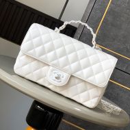 Chanel AS5244 Large Flap Handbag with Lacquered-Metal in Lambskin White