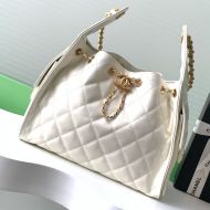 Chanel AS5293 Small Hobo Bucket Bag with Chain Strap in Calfskin White