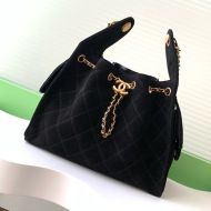 Chanel AS5293 Small Hobo Bucket Bag with Chain Strap in Suede Black