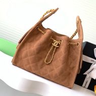 Chanel AS5293 Small Hobo Bucket Bag with Chain Strap in Suede Brown