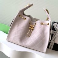 Chanel AS5293 Small Hobo Bucket Bag with Chain Strap in Suede White