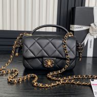 Chanel AS5298 Flap Crossbody Bag with Woven Chain Strap Knot in Lambskin Black