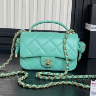 Chanel AS5298 Flap Crossbody Bag with Woven Chain Strap Knot in Lambskin Green