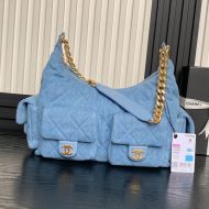 Chanel AS5302 Maxi Hoho Bag with Four Pockets in Denim Blue