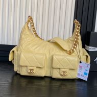 Chanel AS5302 Maxi Hoho Bag with Four Pockets in Shiny Lambskin Khaki