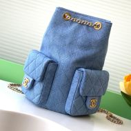 Chanel AS5310 Backpack with Logo Pockets in Denim Blue