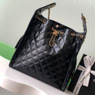 Chanel AS5311 Large Hobo Bucket Bag with Chain Strap in Calfskin Black