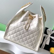 Chanel AS5311 Large Hobo Bucket Bag with Chain Strap in Calfskin White