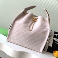 Chanel AS5311 Large Hobo Bucket Bag with Chain Strap in Suede White