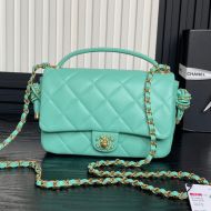 Chanel AS5317 Flap Crossbody Bag with Woven Chain Strap Handle in Lambskin Green