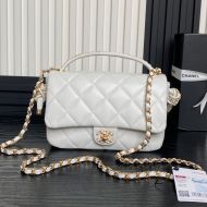 Chanel AS5317 Flap Crossbody Bag with Woven Chain Strap Handle in Lambskin White