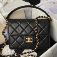 Chanel AS6262 Small Flap Handbag with Leather Handle in Grained Calfskin Black