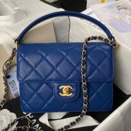 Chanel AS6262 Small Flap Handbag with Leather Handle in Grained Calfskin Blue