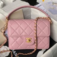 Chanel AS6262 Small Flap Handbag with Leather Handle in Grained Calfskin Pink