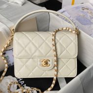 Chanel AS6262 Small Flap Handbag with Leather Handle in Grained Calfskin White