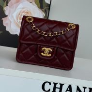 Chanel AS6311 Mini Classic Flap Bag with Quilted Logo in Shiny Calfskin Burgundy