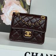 Chanel AS6311 Mini Classic Flap Bag with Quilted Logo in Shiny Calfskin Coffee