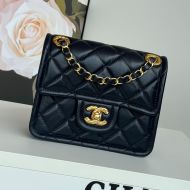 Chanel AS6311 Mini Classic Flap Bag with Quilted Logo in Shiny Calfskin Navy Blue