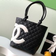 Chanel AS6336 Medium Cambon Shopping Bag with Maxi Logo in Calfskin Black/White