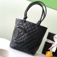 Chanel AS6336 Medium Cambon Shopping Bag with Maxi Logo in Calfskin and Patent Leather Black