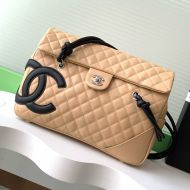 Chanel AS6338 Cambon Flap Handbag with Maxi Logo in Lambskin Apricot
