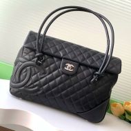 Chanel AS6338 Cambon Flap Handbag with Maxi Logo in Lambskin Black