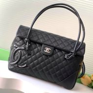 Chanel AS6338 Cambon Flap Handbag with Maxi Logo in Lambskin and Patent Leather Black