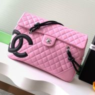 Chanel AS6338 Cambon Flap Handbag with Maxi Logo in Lambskin Pink
