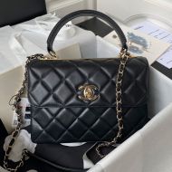 Chanel AS92236 Flap Crossbody Bag with Leather Handle in Lambskin Black