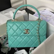 Chanel AS92236 Flap Crossbody Bag with Leather Handle in Lambskin Green