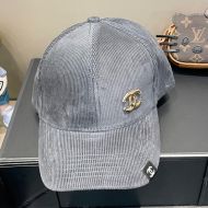 Chanel Baseball Cap with Metal Logo in Corduroy Grey