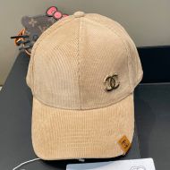 Chanel Baseball Cap with Metal Logo in Corduroy Khaki