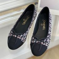 Chanel Bow Ballet Flats Women Wool Tweed and Grosgrain Multicolor
