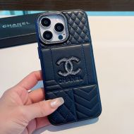 Chanel iPhone Case with Crystal Logo in Calfskin Black