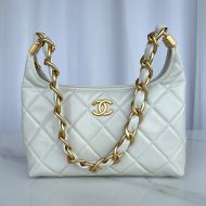 Chanel AS4912 Large Hobo Bag with Chunky Chain Strap in Lambskin White