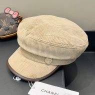Chanel Military Cap with Logo Badge in Corduroy Khaki