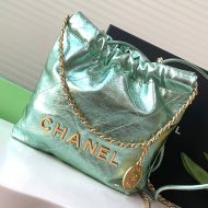 Chanel AS3980 Mini 22 Hobo Bag with Chanel Letters in Shiny Calfskin Green