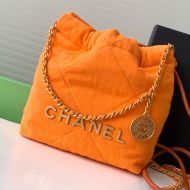 Chanel AS3980 Mini 22 Hobo Bag with Double Crossbody Strap in Canvas Orange