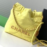 Chanel AS3980 Mini 22 Hobo Bag with Double Crossbody Strap in Canvas Yellow