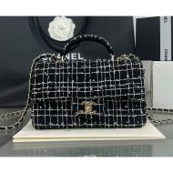 Chanel AS2431 Mini Classic Flap Handbag in Sequin Embroidered Tweed Black/White