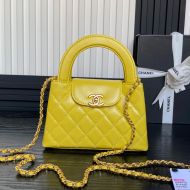 Chanel AS4416 Mini Kelly Shopping Bag with Chain in Shiny Crumpled Calfskin Yellow
