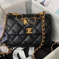 Chanel AS4274 Flap Shoulder Bag with Ring Badge in Shiny Calfskin Black
